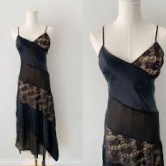 EXPRESS vintage silk bias cut slip dress with lace trim XS/S - Picture 2 of 12